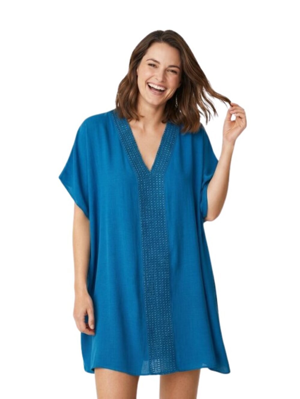 Time And Tru 1X Boho Embroidered Beach Cover Up Kaftan Tunic Dress Plus Size NEW